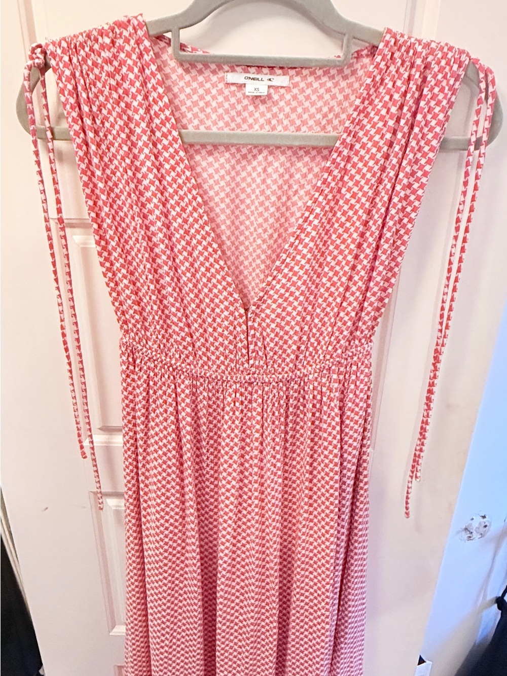 O'Neill Coral & White Printed V-Neck Maxi Dress